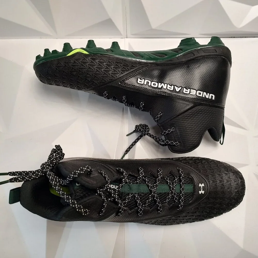 Under Armour Mens Football Cleat 16 Black Green Shoe Lacrosse Spine Hammer - Picture 4 of 9
